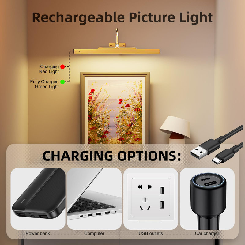 Lampe pour tableau à piles avec télécommande, Doré