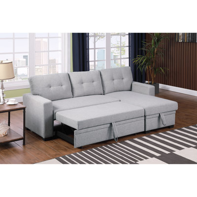 Canapé modulaire escamotable avec rangement en lin gris, rembourré de mousse pour accueillir les invités en lin et gris, divertissant les visiteurs