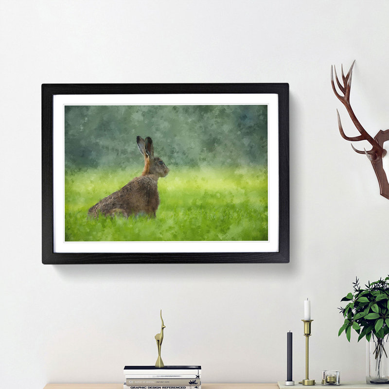 Lone Hare - Picture Frame Painting Print, 45cm H x 63cm W x 2cm D, Black Framed