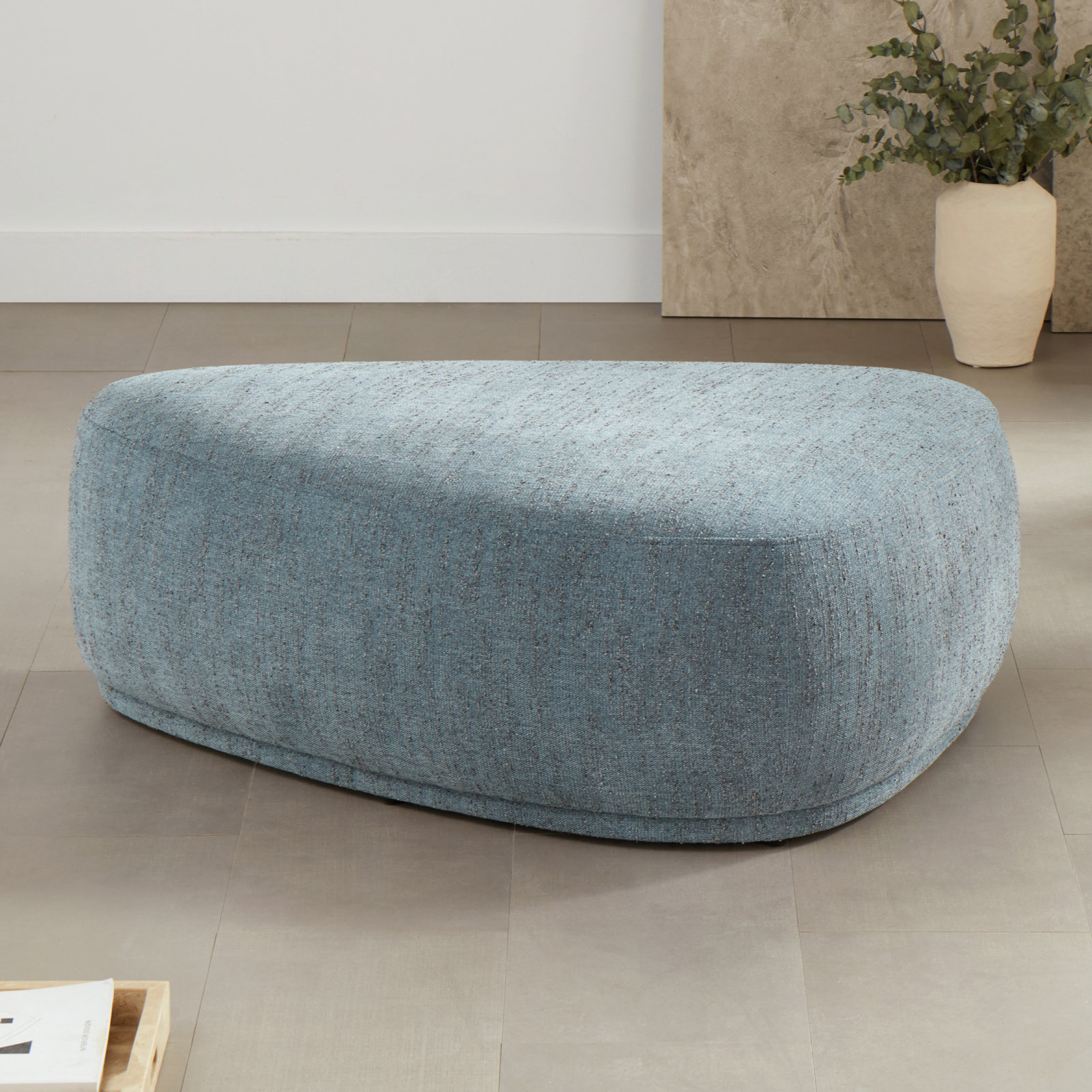 Adna 44" Ottoman, Mellow Steel Blue Boucle