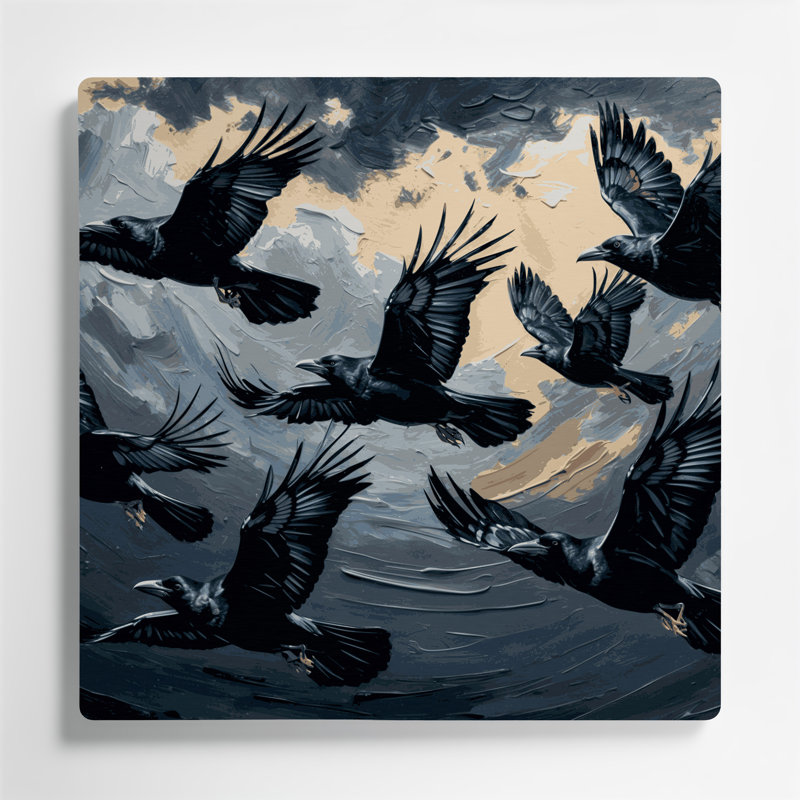 Birds American Crow, art mural gris en métal