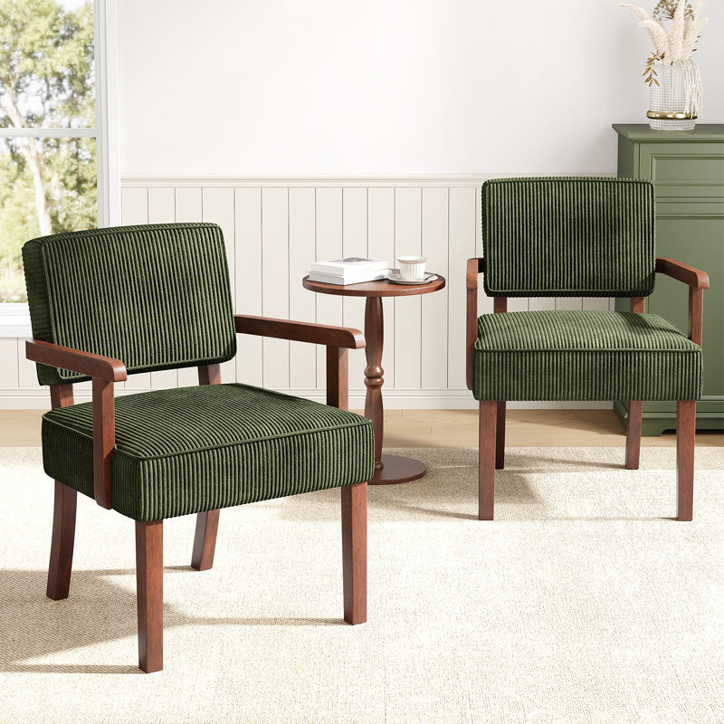 Soave 32.6'' Tall Velvet Accent Chairs Sets for Living Room, Accent Armchair with End Table, Green