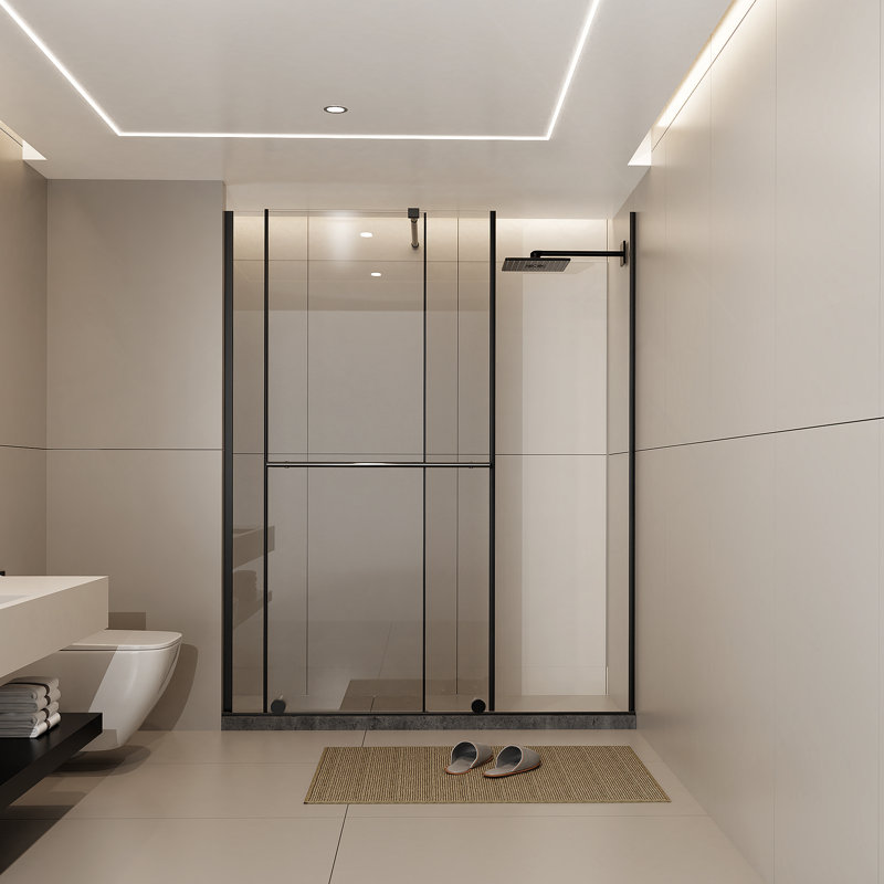 Glass Shower Door, 30 - 60 in.W x 72 in.H Shower Sliding Door Walk-in Shower Screen Dual Usage,1/4 Inch Thick Glass Panel with Stainless Steel Handle, Supporting Bar, Black