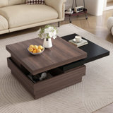 Wood 23.6" rectangle Coffee Table with Wood Grain Design, 1 Hidden Storage Space