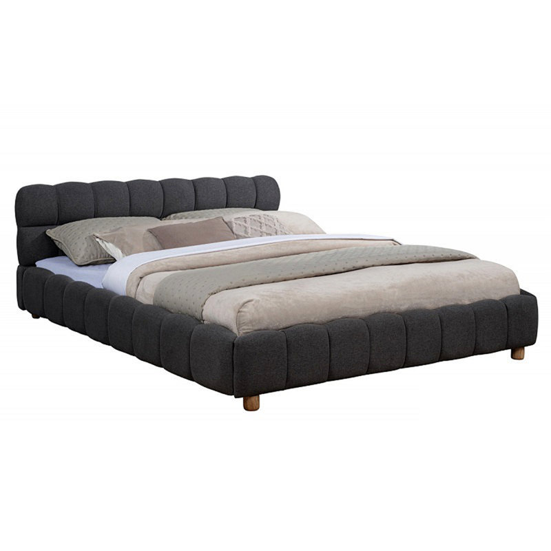 Structure de lit plateforme moderne, lit tapissier en tissu à profil bas, Gris