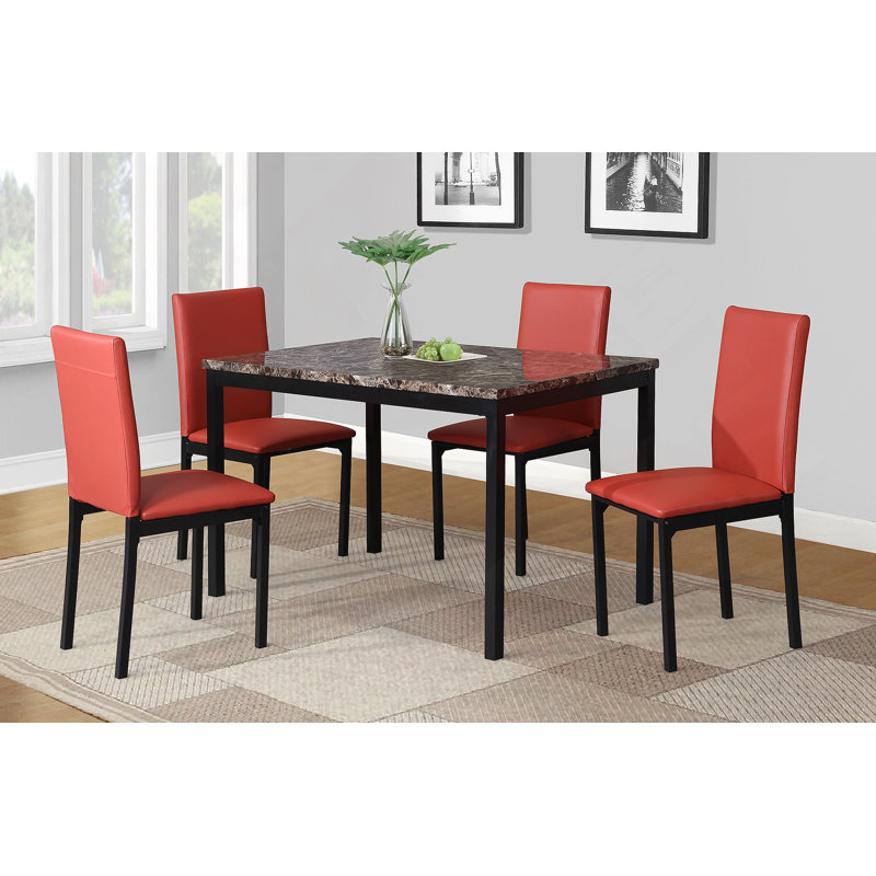Ensemble de table de salle à manger 5 pièces pour la maison et la salle à manger, Brun, Rouge