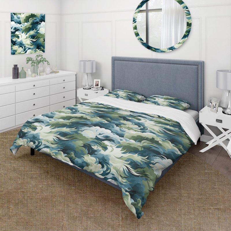 Literie vert Aura céleste camouflage I, Housse de couette pour très grand lit et 2 très