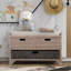 Banc de rangement avec panier amovible et 2 tiroirs, banc à chaussures entièrement assemblé avec coussin amovible (blanc délavé)-130151050