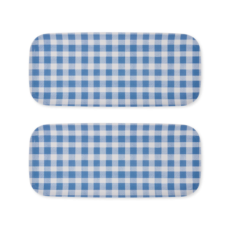 2-Piece Gingham 15" Tray, Blue
