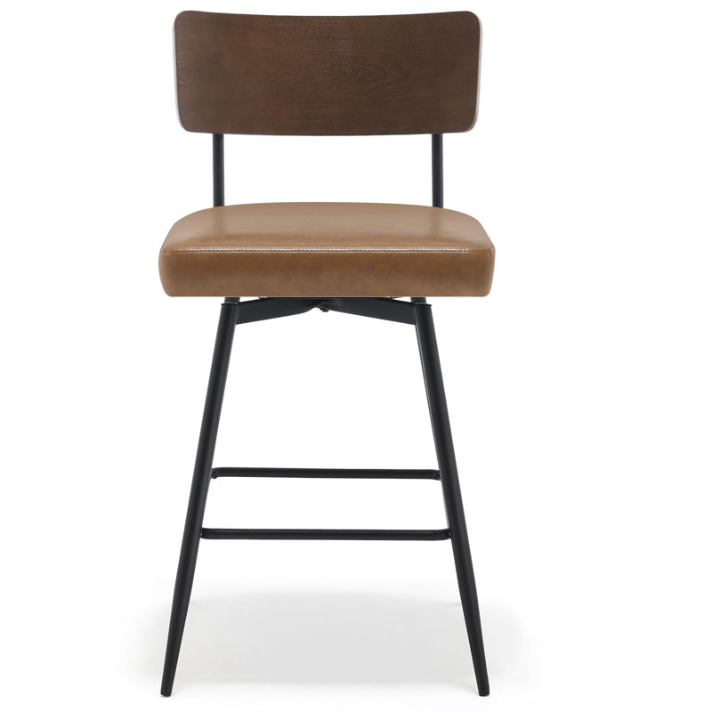 Swivel Upholstered Counter Stool with Metal Frame, Brown