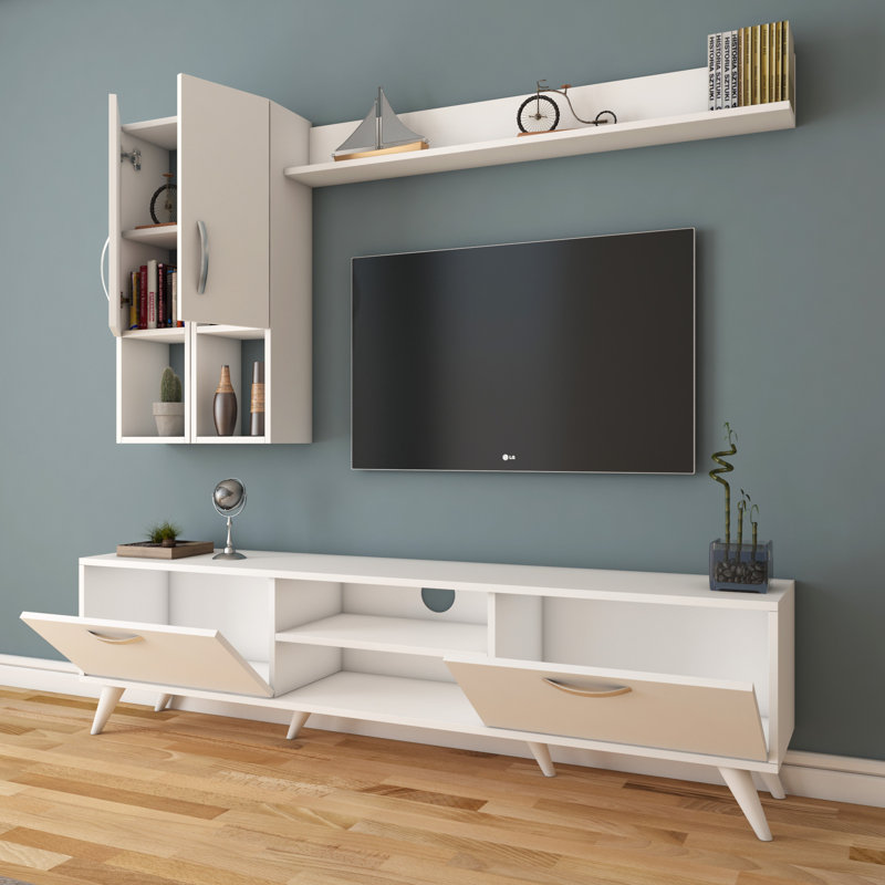 Husnu Entertainment Center for TVs up to 55", White, 1 TV Stands, 1 Middle Shelf and 1 Wall Cabinet