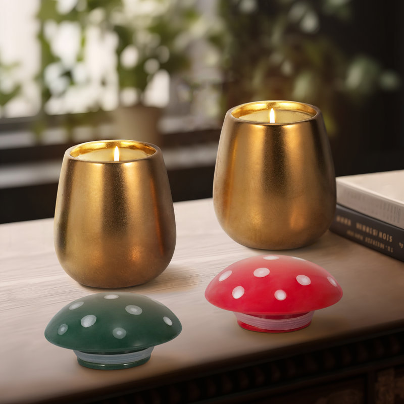 Decorative Mushroom Scented Candles for Coffee Table - Modern Accent Candle for Living Room, Bedroom, or Bookshelf Decor - Set of 2, 5"