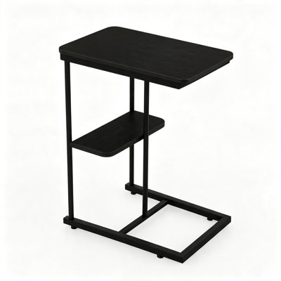 C‑Shaped Side Table, 23.6 Inch Height Metal Frame End Table With Storage Shelf, Slide‑Under Sofa Laptop Snack Table, Black