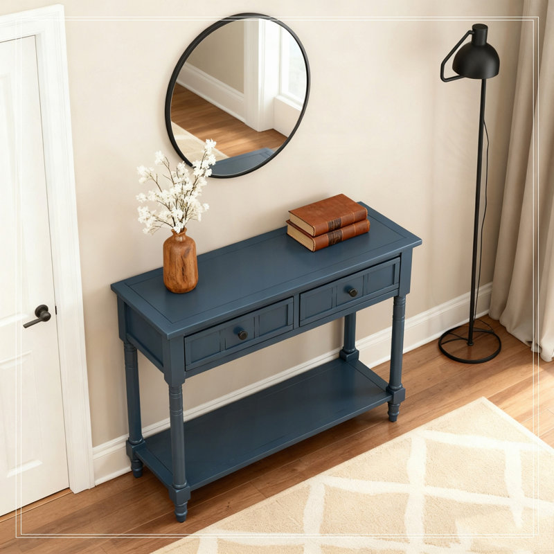 Console avec deux tiroirs et tablette inférieure, Bleu marine foncé