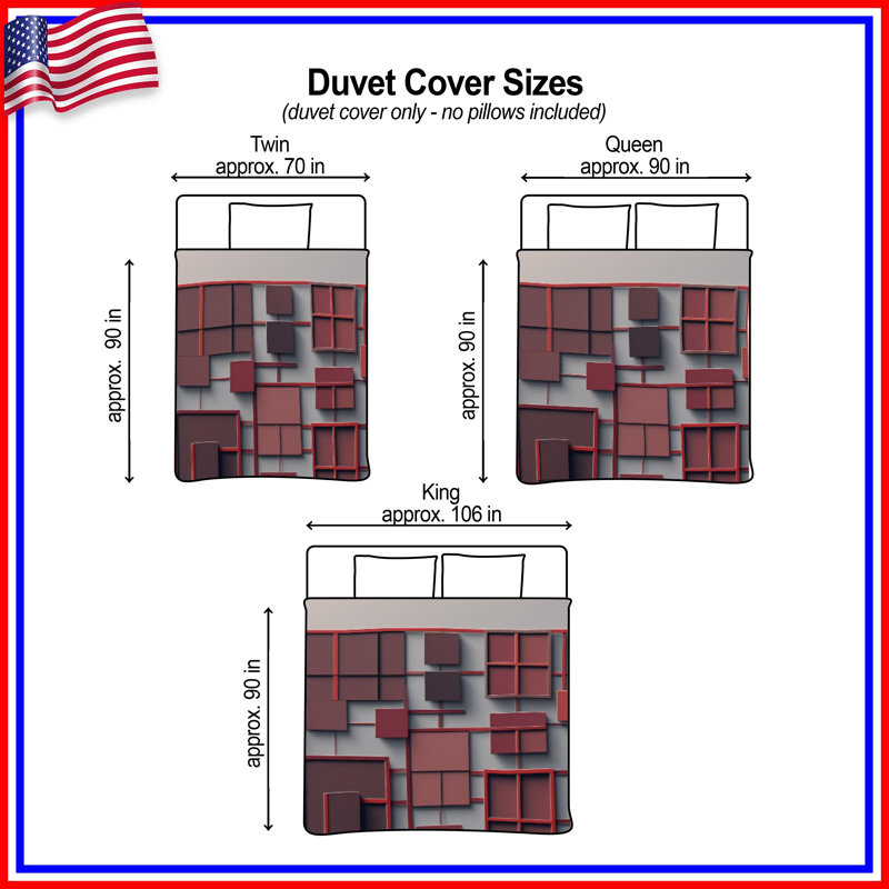 Housses de couette Red Grid Squares, King