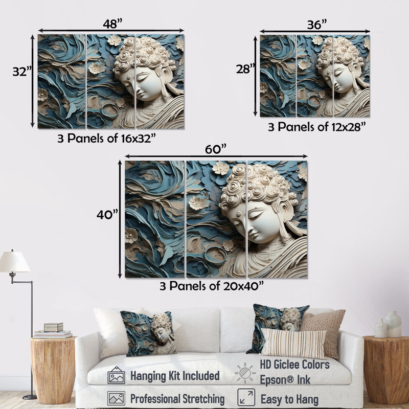Ensemble de reproductions d'art mural bouddhisme, H 32 po x l 48 po