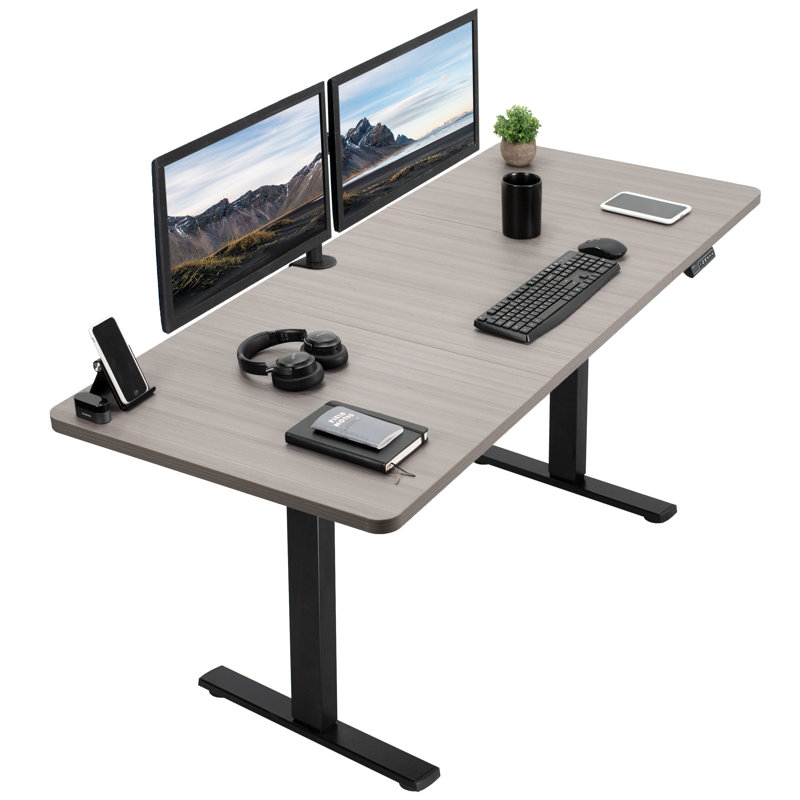 VIVO Single Motor Electric Desk with Push Button Memory Controller, 48.5" H x 71" W x 30" D, Dark Gray/Black