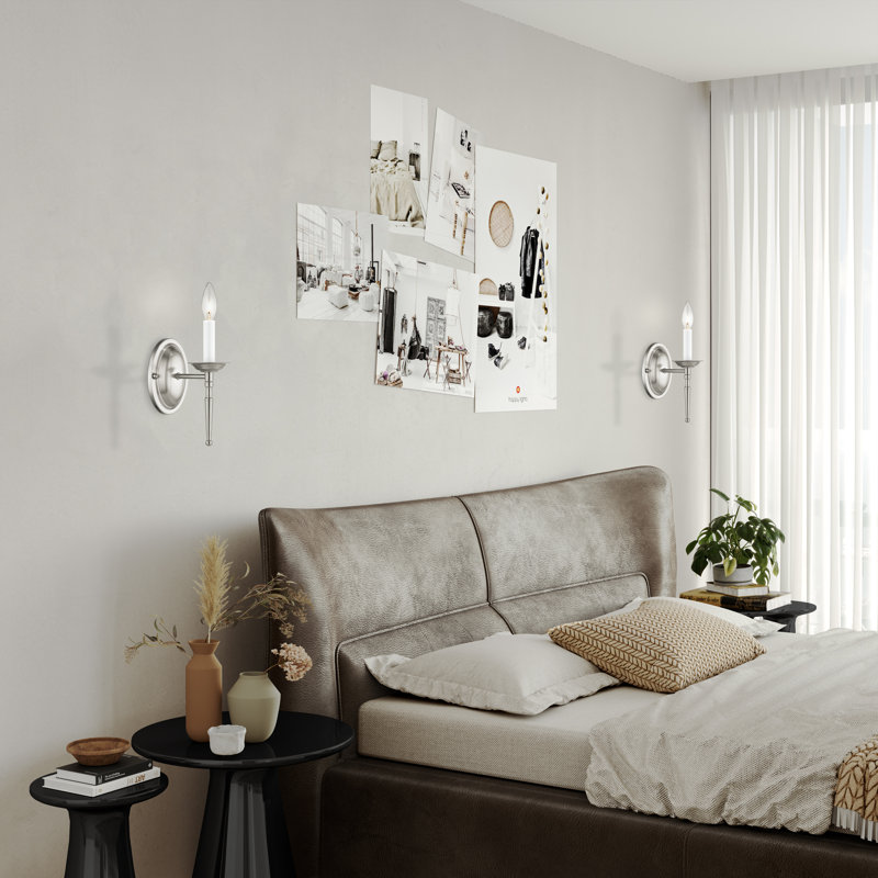 Applique murale à 1 lumière type bougie à intensité variable Benedetto, Nickel brossé