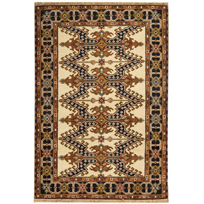 Tapis crème et bleu noué à la main de haute qualité