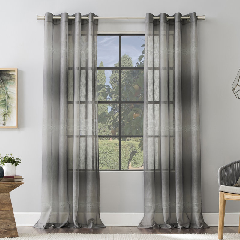 Gray Ombre Sheer Grommet Curtain Panel