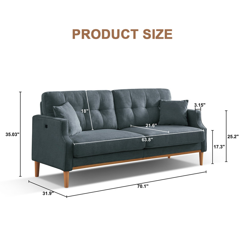 Reetal Upholstered 70.1'' Sofa, Dark Blue Polyester