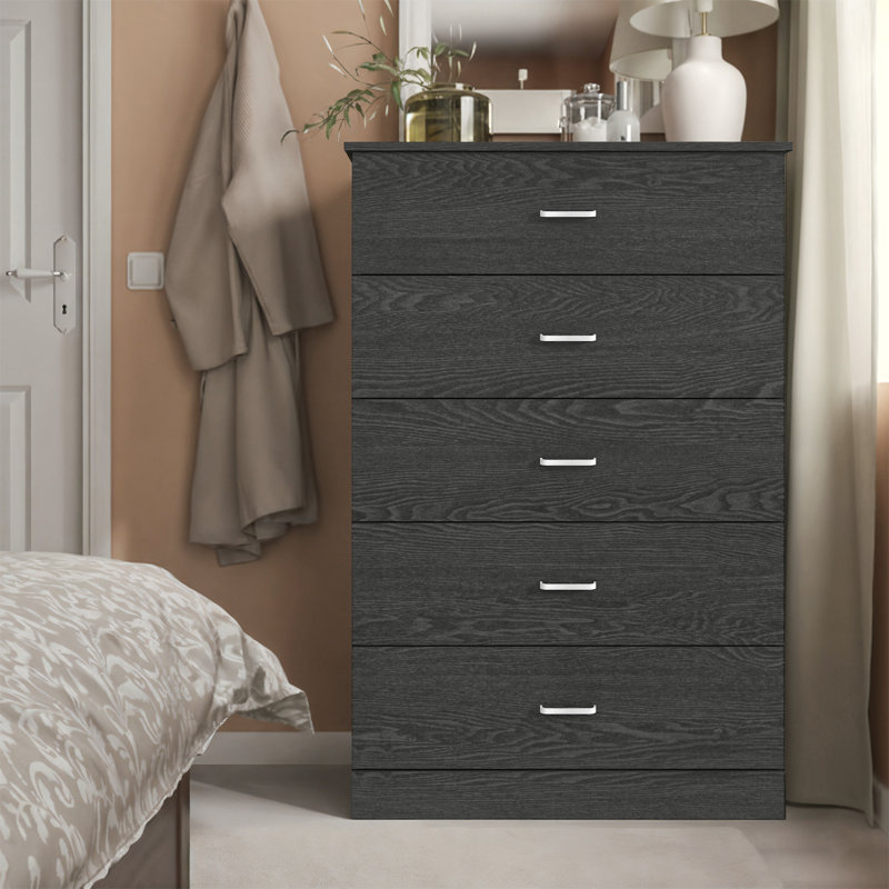 Commode 5 tiroirs Allyannah, Chêne gris foncé