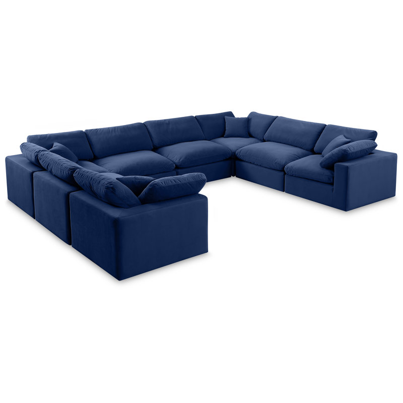 Canapé modulaire réversible en velours de 160 po de large Hutchenson, Velours bleu marine