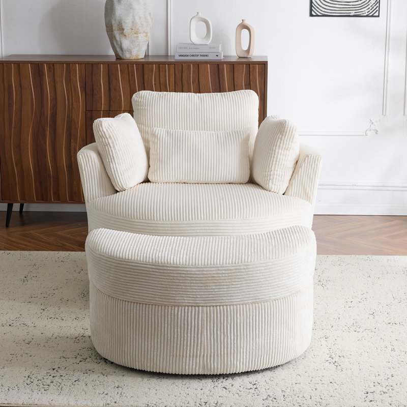 41"W Crescent Upholstered Velvet Swivel Accent Chair, Beige