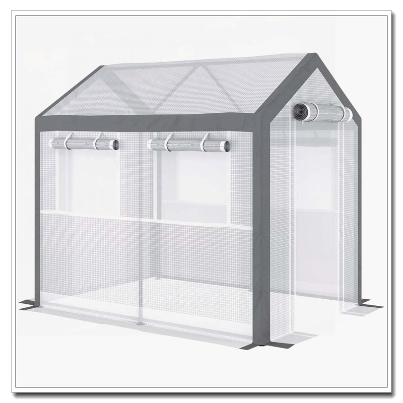 Outsunny 8' x 6' x 7.5' Walk-In Greenhouse, Outdoor Gardening Canopy with 6 Roll-up Windows, 2 Zippered Doors & Weather Cover, White
