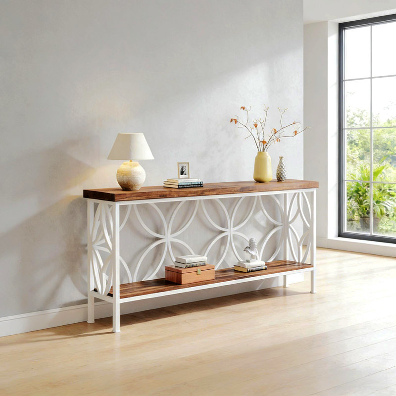 Table basse élégante, canapé de style nordique, console à 2 niveaux, Rustique, Blanc