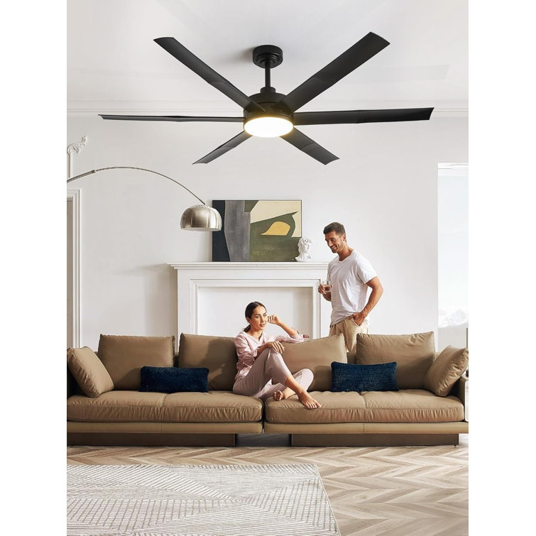 60" Ceiling Fan With Dimmable LED Light For Up To 400Sq. Ft. Area, Works For 15 Degree Sloped Ceiling, RGB Lighting Mode Remote & App Control Damp-Rated