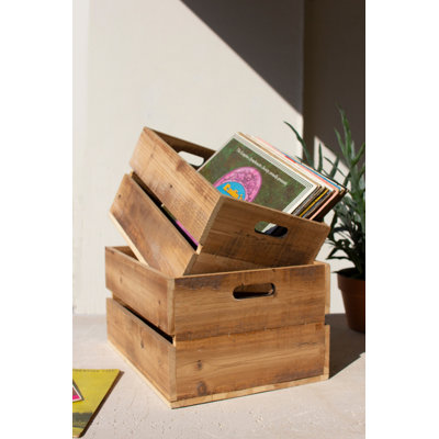  Wooden Storage Crates with Slatted Design 9.5"H, Set of 2