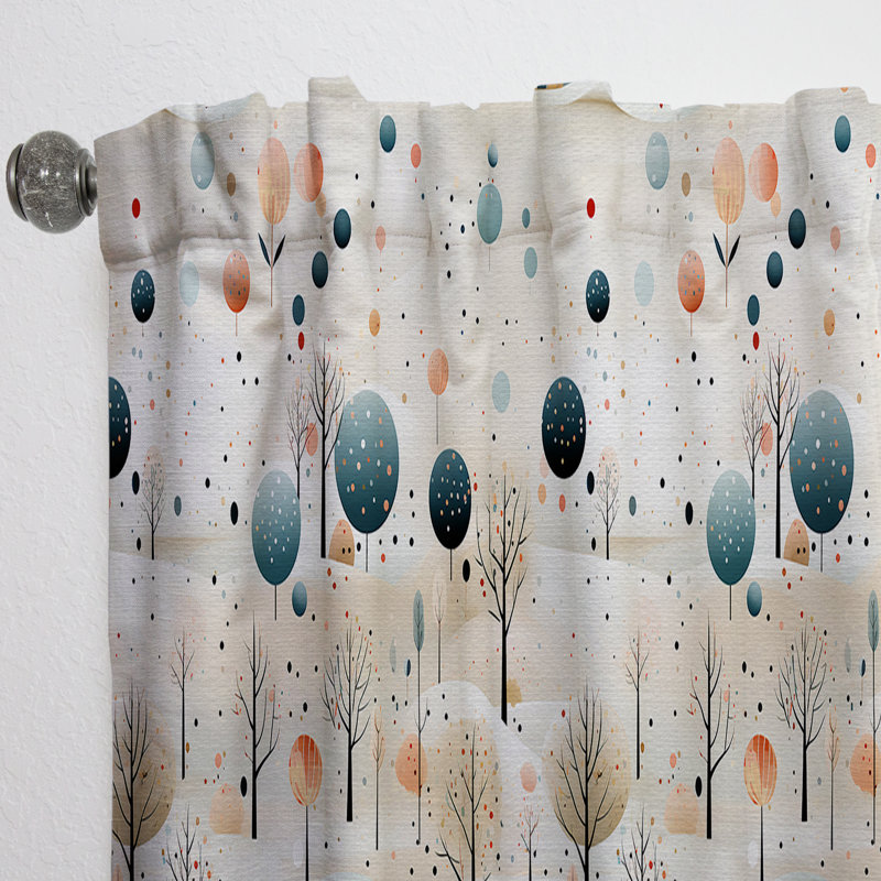 Grey And Blue Poka Dot Retro Landscape Blackout Single Curtain Panel, 52" W x 108" L