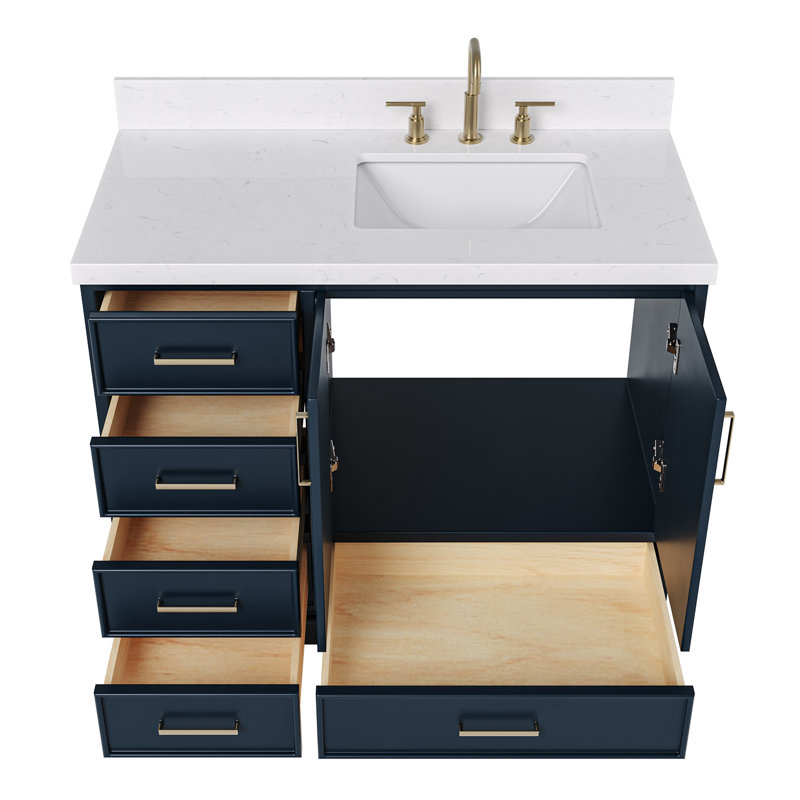 Ensemble de meuble-lavabo simple 42,25 po avec plateau en quartz Abshire, Bleu minuit