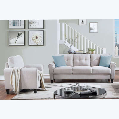 Marucci Modern Living Room Sofa Set Linen Upholstered Couch Furniture For Home Or Office ,Light Grey-Blue,(1+3-Seat) -  Red Barrel StudioÂ®, 2EB333F7CD4F4604A2940E6C9BD1D6D1