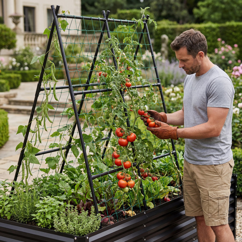 8X4x2ft Galvanized Raised Garden Bed With Trellis