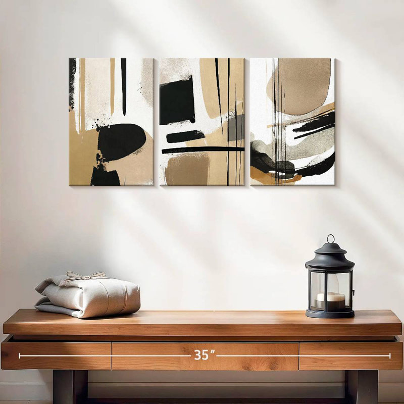 Avery beige moderne abstrait triptyque, H 27 po x l 56 po