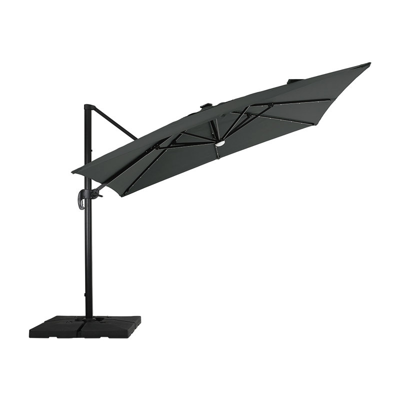 Marjorie  300cm Lighted Cantilever Parasol with Crank Lift, Dark Grey