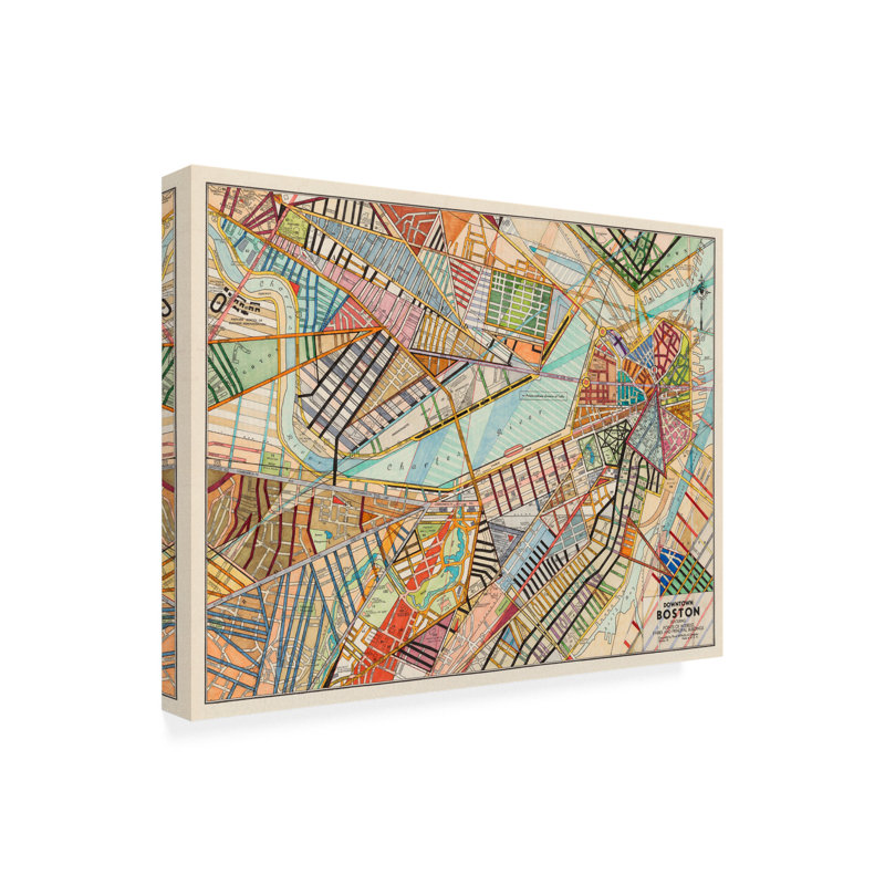 Reproduction d’art sur toile tendue « modern Map of Boston » par Nikki, H 35 po x l 47 po x P 2 po