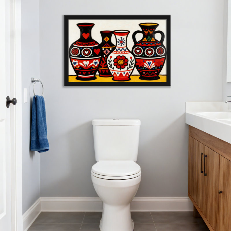 Vases colorés avec des motifs de cœur et de fleurs, H 16 po x l 24 po, Toile tendue, Ne s’applique pas
