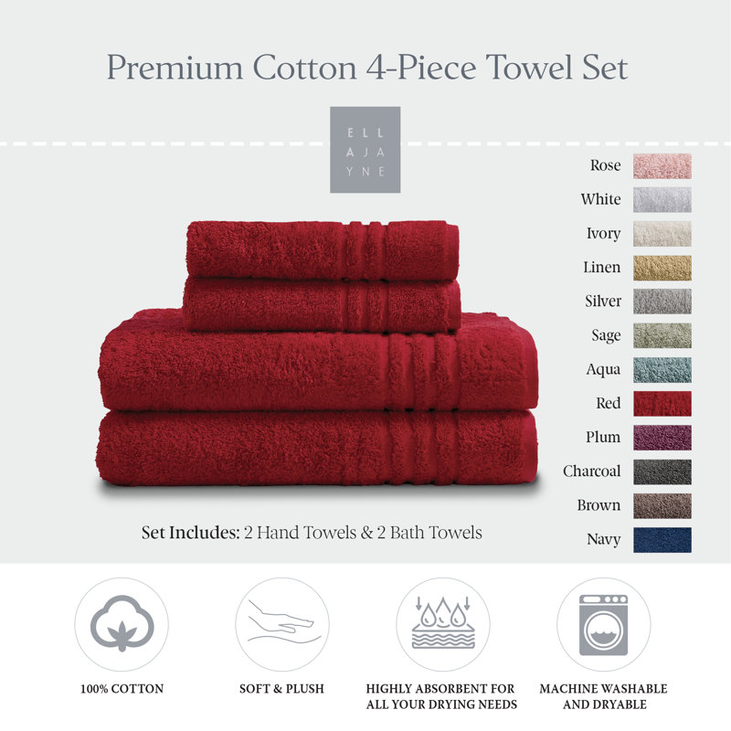 Cotton Hand-Body Towel Set (Set of 4), Red