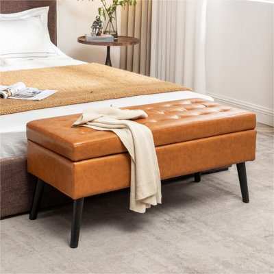 Storage Bench With Storage Bench For Bedroom End Of Bed Bench Foot Of Bed Bench Entryway Bench Storage Ottoman Bench 43.3" W X 17.7" Brown Leather Bench
