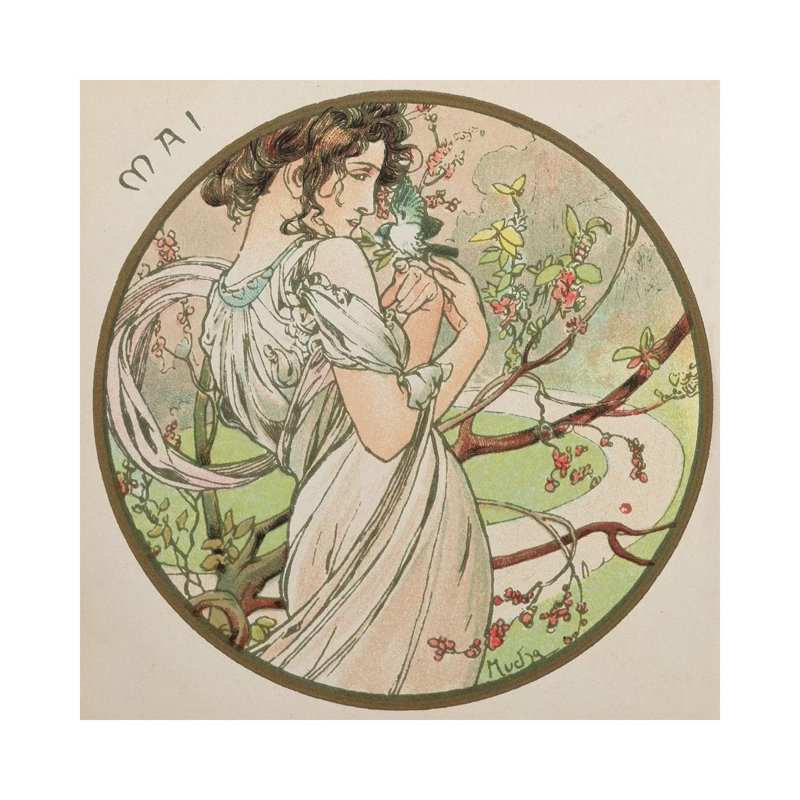 May, 1899 by Alphonse Mucha - Wrapped Canvas Painting, 30.48cm H x 30.48cm W x 1.905cm D