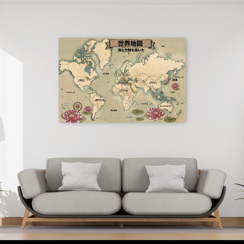 Art mural rétro, carte du monde rétro
