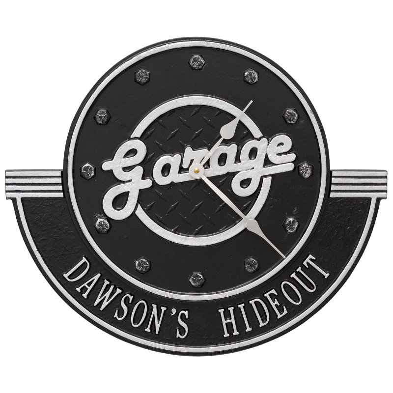 Garage Personalized 12" Wall Clock, Yes, Black/Silver