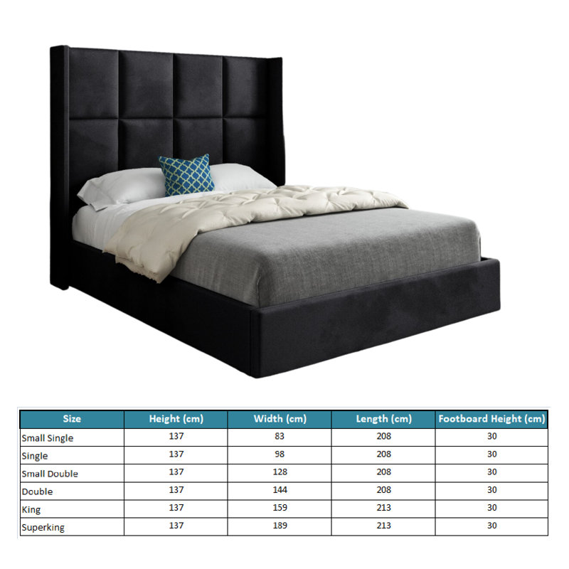 Anastajia Upholstered Bed, Black, Small Single (2'6)
