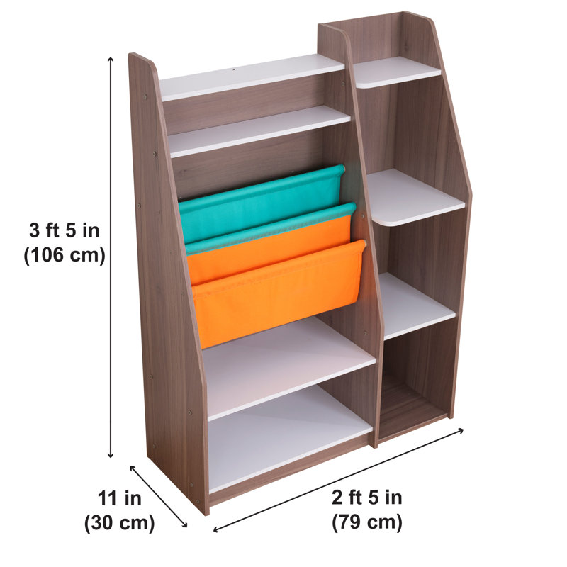 Wooden Pocket Storage Bookcase, Grey Ash