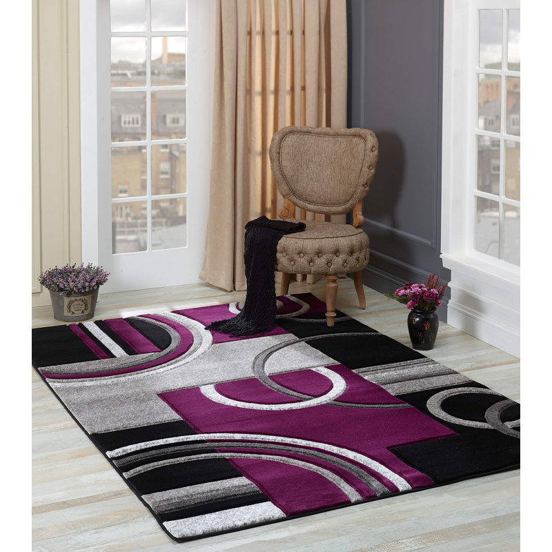 Tapis de porte géométrique mauve à texture moelleuse GLoryrugs pour l'intérieur, Rectangle 2 pi 3,6 po x 7 pi