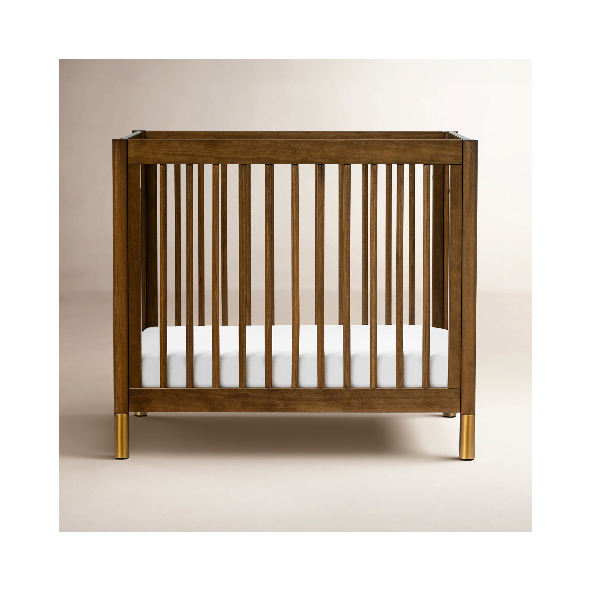 Gelato 4-in-1 Mini Convertible Crib, Natural Walnut/Gold