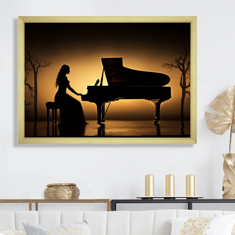 Piano Symphony In Silhouette II sur impression sur toile, H 16 po x l 32 po x P 1 po, Cadre doré simple